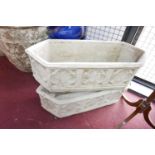 A pair of reconstituted stone Gothic style troughs, H.28 W.88 D.33cm