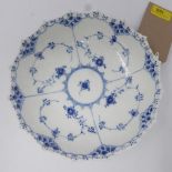 A Royal Copenhagen blue and white porcelain dish, with pierced rim, decorated with flowers, marked