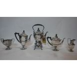 An early 20th century, silver-plated, 5 piece teaset of faceted, octagonal form, comprising of