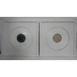 Branco sobre Branco, two contemporary circular studies, paint and velvet, in white painted frames,