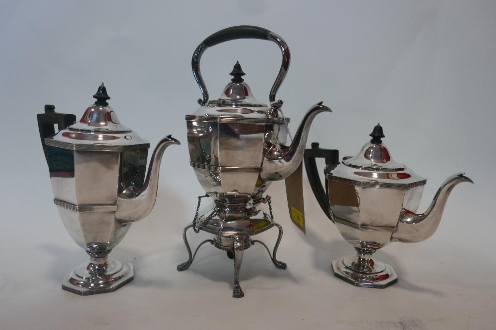 An early 20th century, silver-plated, 5 piece teaset of faceted, octagonal form, comprising of - Image 2 of 4
