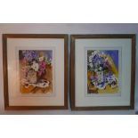 Paul Maze, 'Autumn Flowers on Gold Velvet', a pair of still life studies, watercolour, both