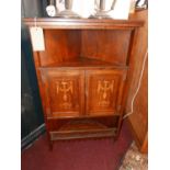 A Victorian rosewood corner cabinet with marquetry inlaid doors, H.108 W.66 D.38cm