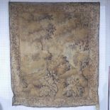 A late 19th/early 20th century wall hanging tapestry depicting a woodland scene, 200 x 172cm (some