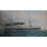 An early 20th century lithograph of a steam ship, in gilt frame, 34 x 56cm