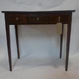 A 19th century mahogany and boxwood inlaid side table, with three drawers, on tapered legs, H.72 W.