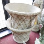Two reconstituted stone planters with basket weave design, H.38cm Diameter 50cm