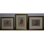 After William Russell Flint, a set of three reproduction prints of Art Deco nudes, framed and