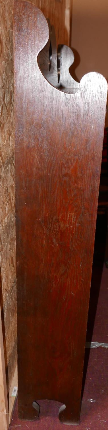 A stained oak open bookcase, with shaped gallery top, raised on bracket feet, H.150 W.122 D.25cm - Image 3 of 3