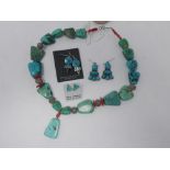 A collection of sterling silver and turquoise jewellery to include a large beaded necklace