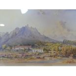 A Continental framed and glazed watercolour, lakescape, signed M Mayo. H.35 W.46cm