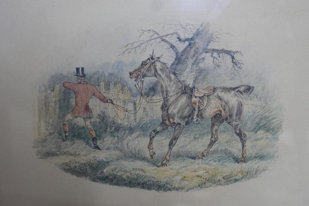 Samuel Henry Alken (British, 1810-1894), 'Leading through a Hedge', watercolour over pencil,