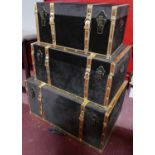 A set of three contemporary graduated trunks with velour upholstery, H.36 W.70 D.46cm (3)