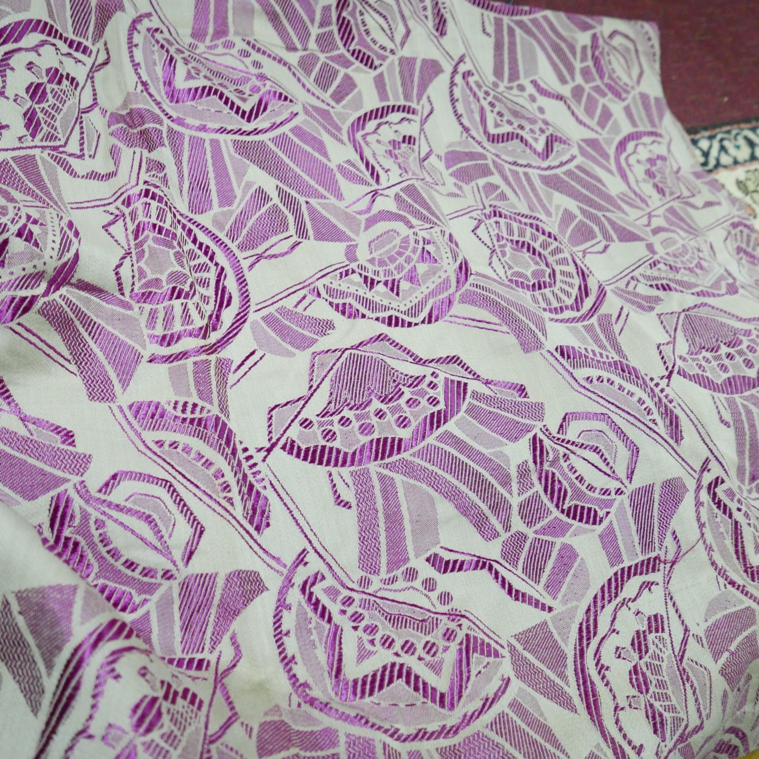 A collection of Art Deco textiles, to include a pair of silver and purple textiles with geometric - Image 3 of 3