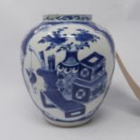 A 19th century Chinese blue & white porcelain ginger jar, decorated with vases, with four