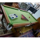 A late Victorian mahogany quarter size snooker table on turned supports, stamped Riley, H.73 W.197