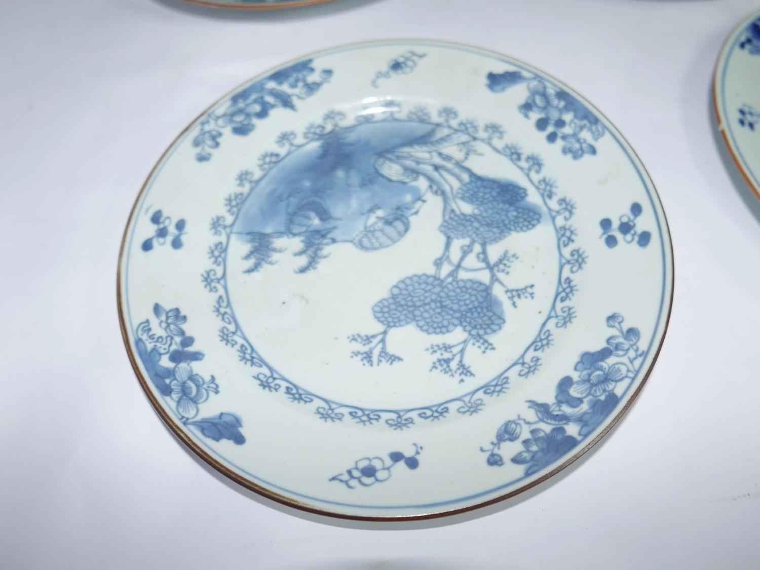 A set of four 18th century Chinese blue & white porcelain plates, 22cm - Image 2 of 3