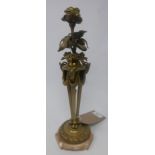 A neo classical style candelabra with floral decoration to sconce standing on a marble base. H.34cm