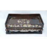 A 19th century mother of pearl inlaid hardwood tray/stand, H.10 W.31 D.18cm