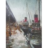 A 20th century oil on board depicting ships in a harbour, signed S.Wallace, 58 x 46cm