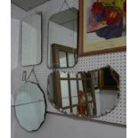 Four 1930's bevelled edge mirrors