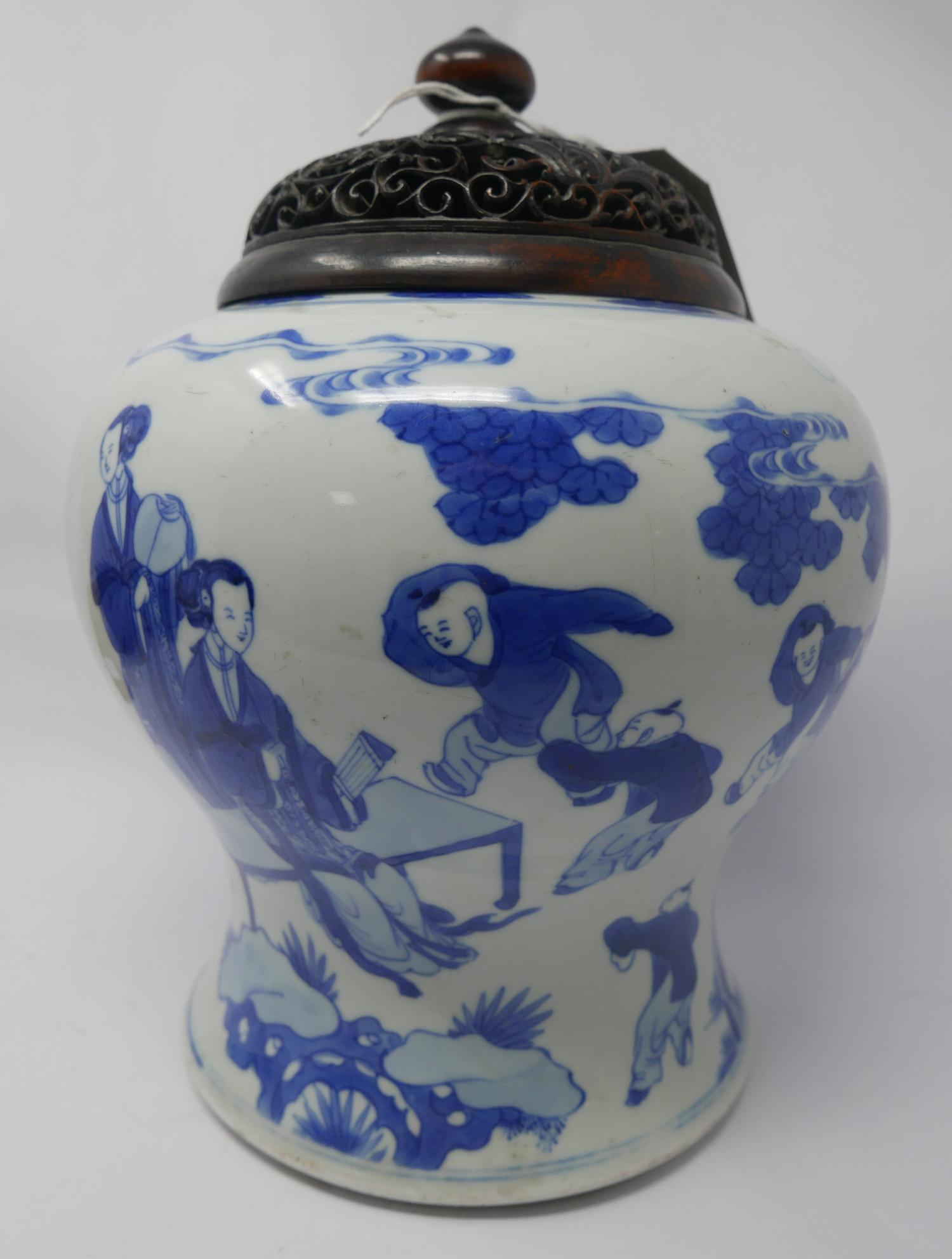 A 19th century Chinese blue & white porcelain vase, decorated with mothers and children playing,