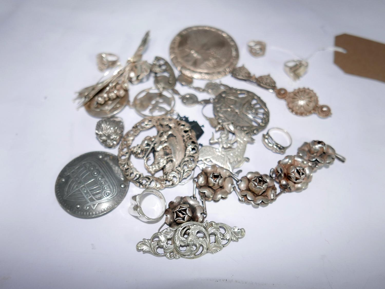 A collection of 20th century silver and white metal Scandinavian jewellery to include brooches, - Image 2 of 2