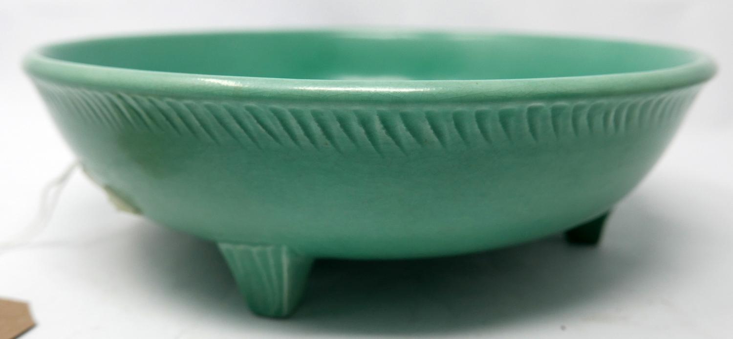 An Art Deco Susie Cooper green glazed bowl, floral design, signed and dated 1932 to base, H.7cm - Image 2 of 4