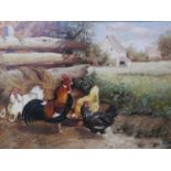 A 20th century oil on panel depicting chickens, signed G.Metsu, set in gilt frame, 29 x 39cm