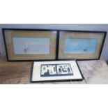 A pair of framed and glazed watercolours, North African desert scenes H.13 W.18cm and a framed Far