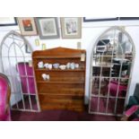 A pair of arched top metal framed garden mirrors, 159 x 56cm