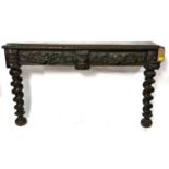 A Victorian carved oak console table with barley twist legs, H.86 W.148 D.33cm