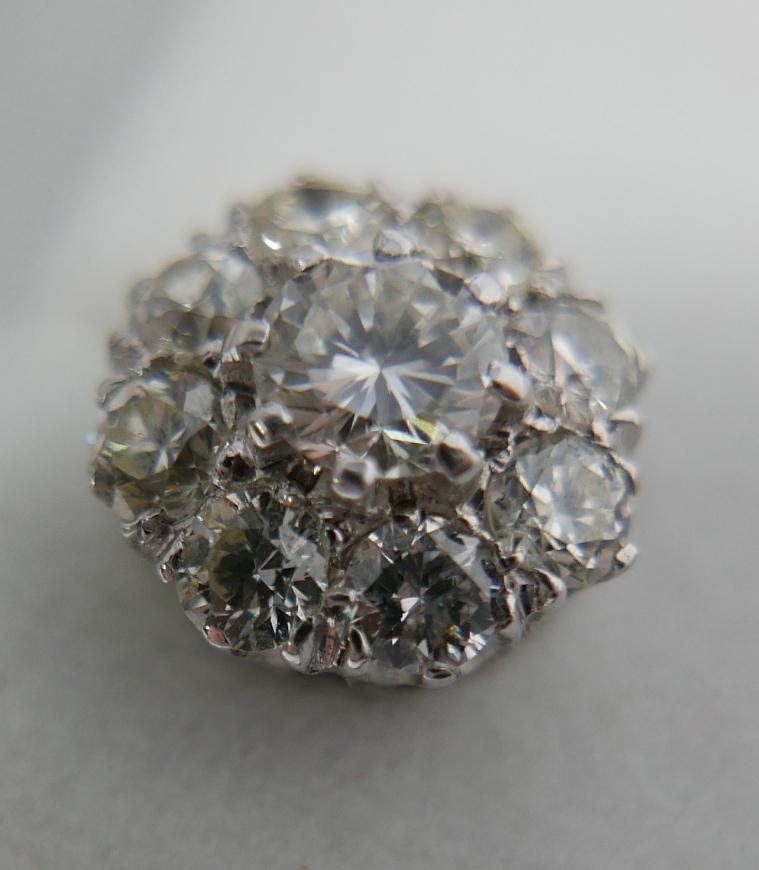 A pair of platinum and 18ct white gold diamond cluster stud earrings (approx 2 carats total), each - Image 3 of 4