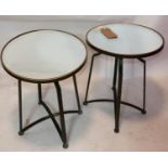 A pair of mirrored top lamps tables
