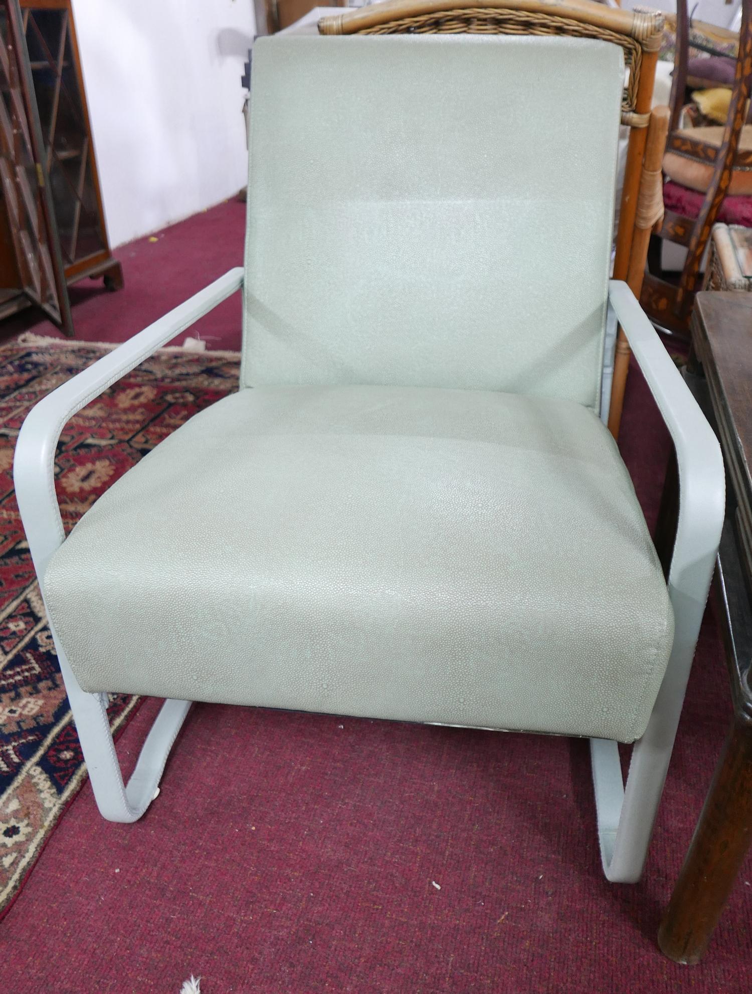 A pair of faux shagreen 1950's style easy armchairs. H.85 W.64 D.85cm - Image 2 of 2