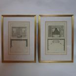 Two French engravings after F. Boucher of architectural plans of Berhault, in gilt frames, 36 x 23cm