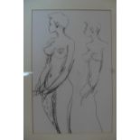 A framed and glazed pen & ink sketch, Peter Collins A.R.C.A. (1923-2001) H.28 W.18cm