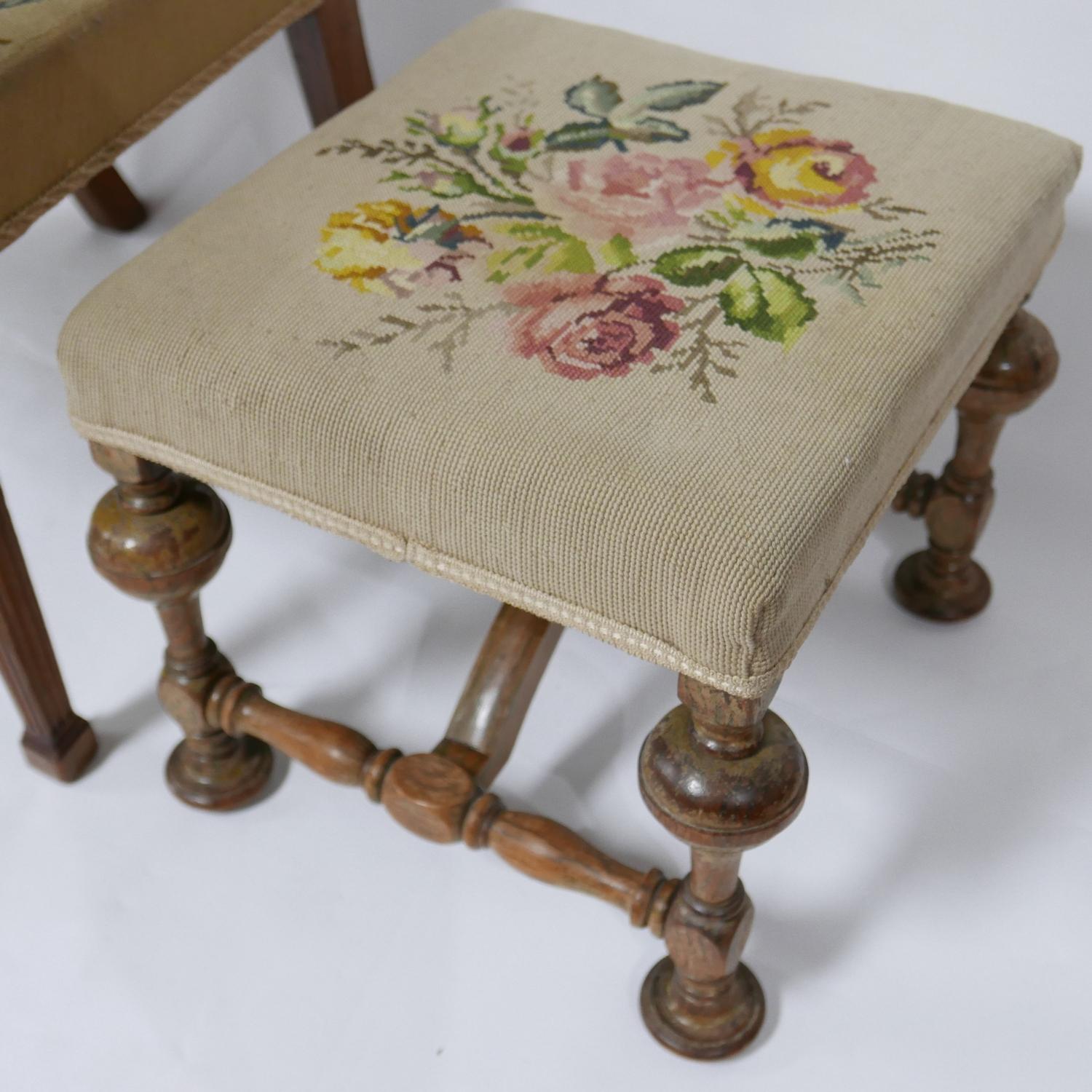 A Hepplewhite style chair with embroidered seat, together with an embroidered top stool. - Image 2 of 3