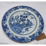 A 19th century Chinese blue & white porcelain charger, decorated with pagoda's and courtyards within