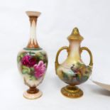 A Royal Worcester hand painted vase, H.19cm, together with a Royal Worcester twin handled vase and
