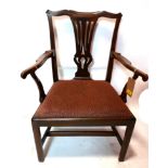 A Georgian mahogany open elbow chair