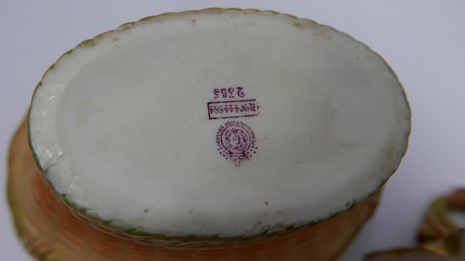 A Royal Worcester hand painted tea cup and saucer together with a Royal Worcester basket and vase - Image 4 of 4