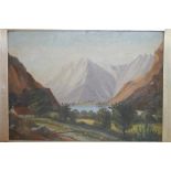 19th century school, Mountainous Landscape Scene, oil on board, monogrammed MM and dated 1880 to