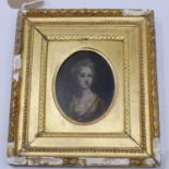 Late 18th/early 19th century portrait of a lady, oil on copper, H.10.5cm