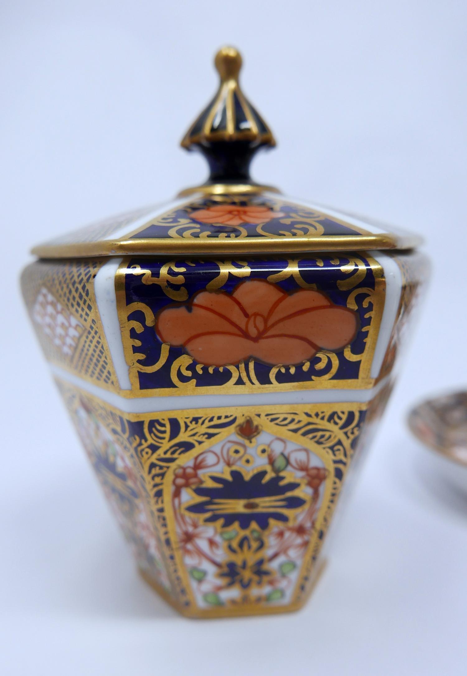 A set of six Royal Crown Derby coffee cups and saucers together with two small vases and a pot - Image 3 of 5