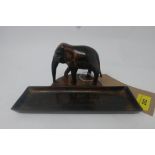 A bronze Elephant desk tidy/pen tray L.20cm