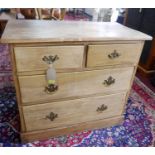 An early 20th century pine chest of four drawers, H.93 W.102 D.53cm