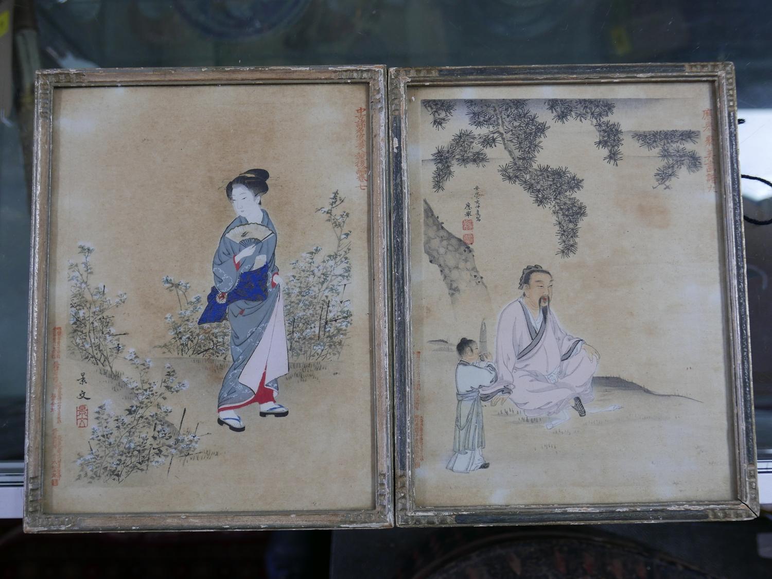 Two Japanese lithographs heightened with gouache, together with two other Japanese prints - Image 2 of 2