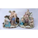 A pair of 19th century Meissen porcelain figural groups, H.21cm (both have some damage)
