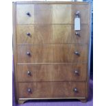 An Art Deco walnut chest of five drawers, raised on bracket feet, H.110 W.85 D.46cm